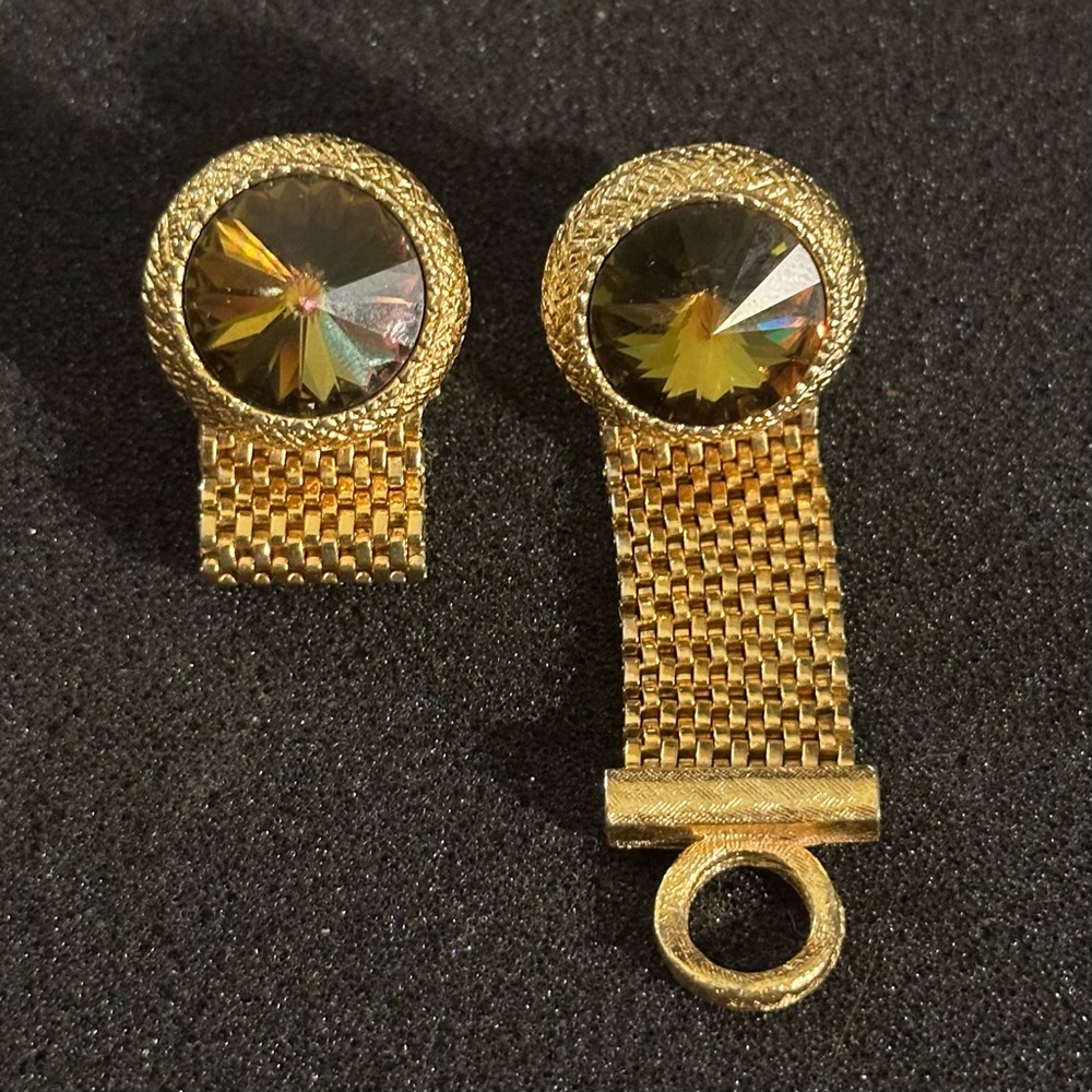 Dante’ Gold Mesh Cuff Links with Faceted Iridescent Stones
